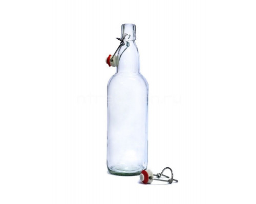 Прозрачная бутылка с бугельной пробкой, 1 л.